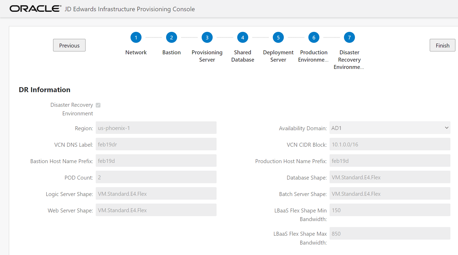Disaster Recovery Environment Information