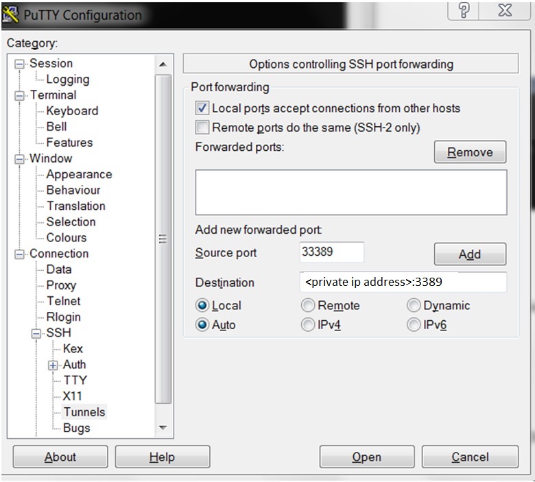 PuTTY Configuration–Options Controlling SSH Port Forwarding
