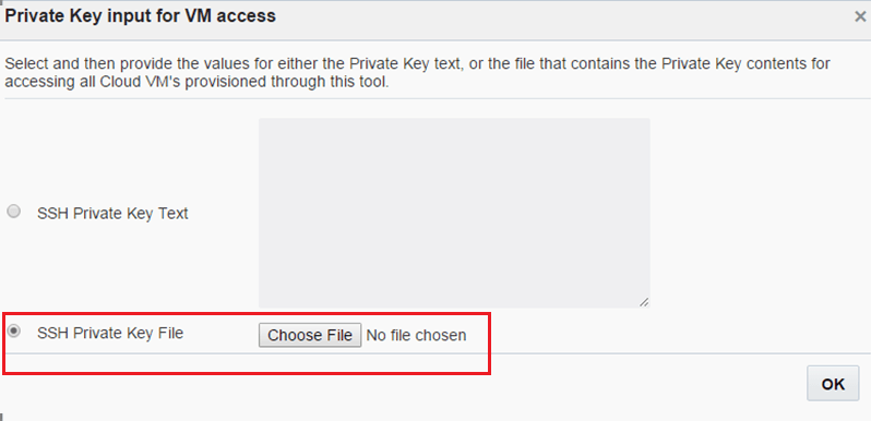 Private Key input for VM Access Window