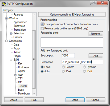 PuTTY Configuration - Options Controlling SSH Port Forwarding