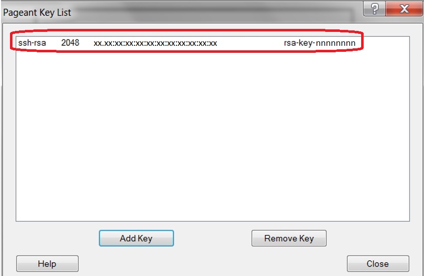 Pageant Key List–Private Key Added