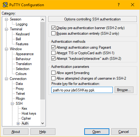 PuTTY - Connection > SSH > Auth