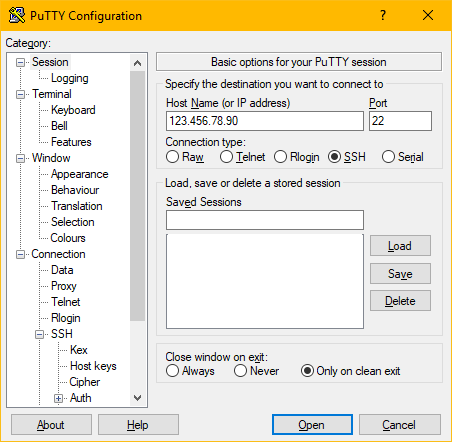 PuTTY - Session Configuration