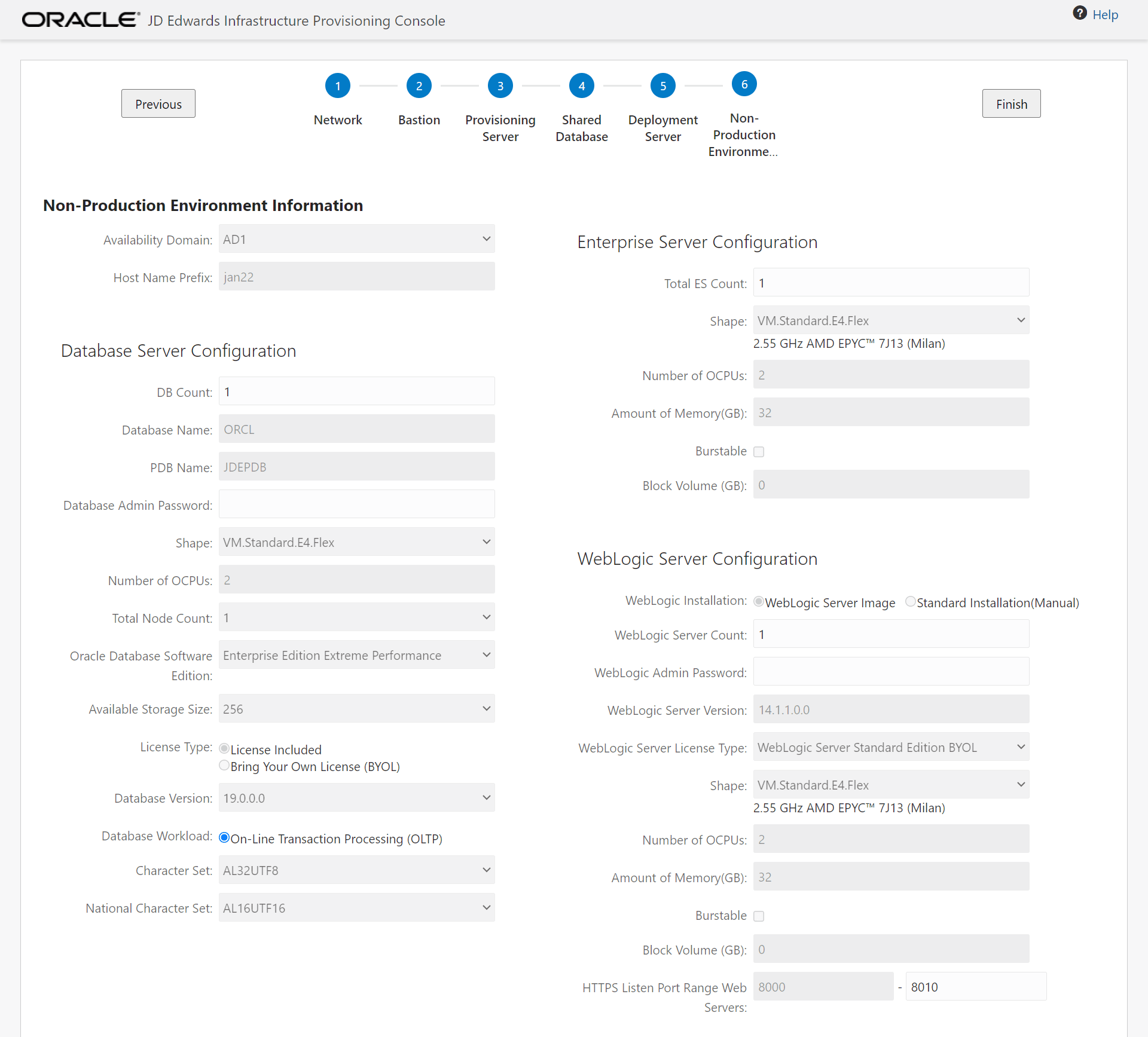 Non-Production Environment Information - Example Using Optimized Flex Shape