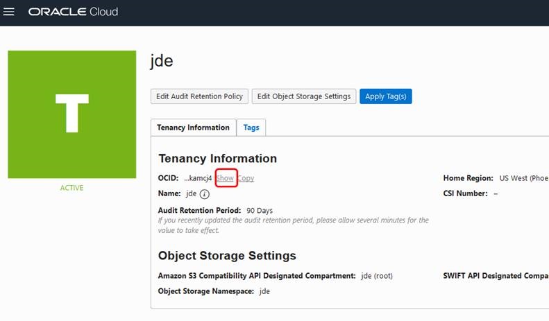 Navigation Menu—Administration > Tenancy Information - Show