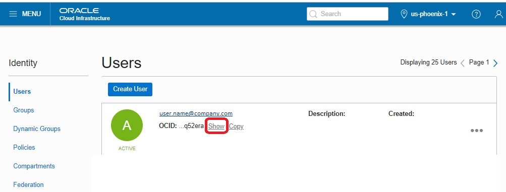 Navigation Menu—Identity > Users > Show