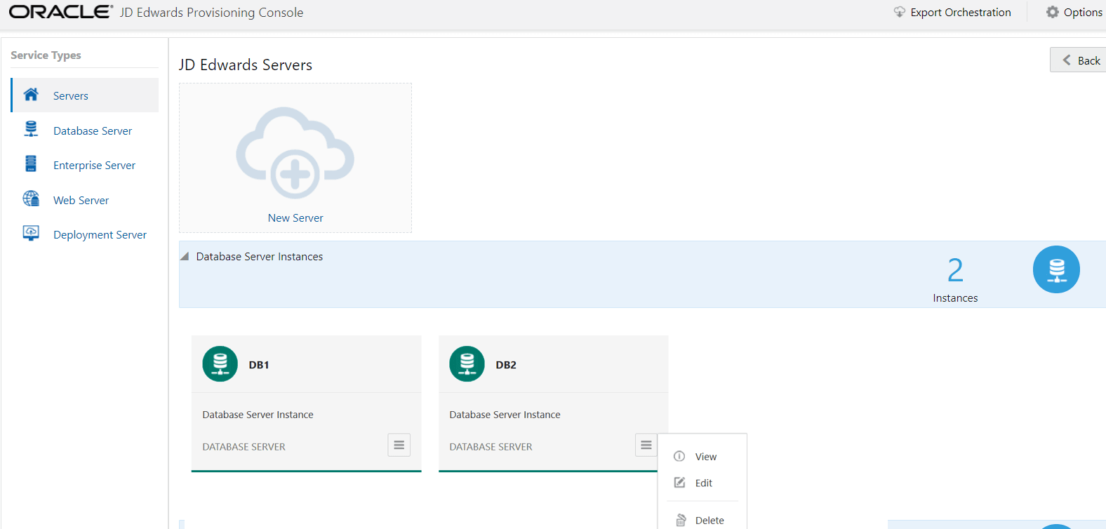 This image shows the View, Edit, and Delete options of the newly created instance.