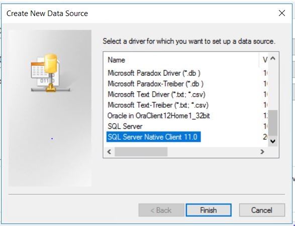 Create New Data Source - SQL Server