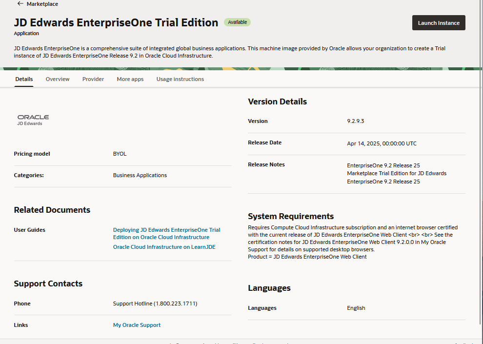 Launch Instance - Marketplace Listing