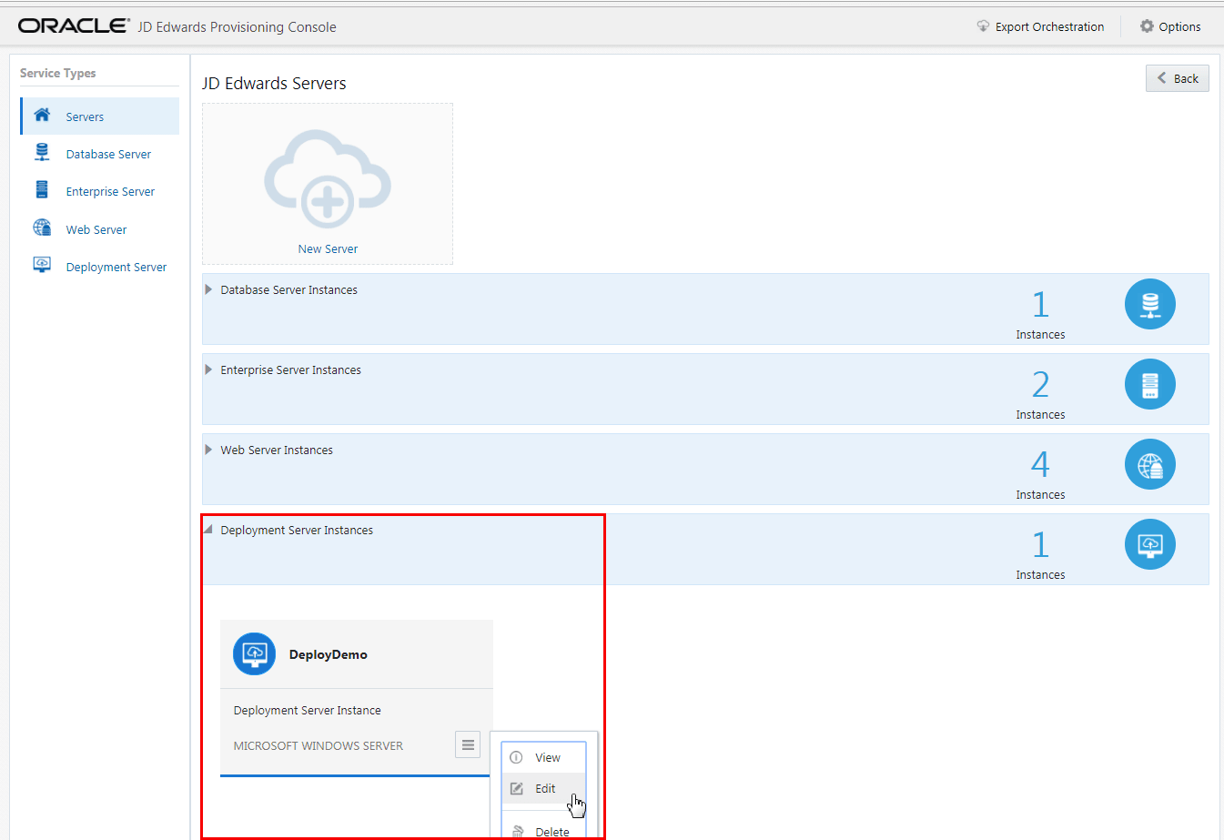 This image shows the details of the Deployment Server instances.