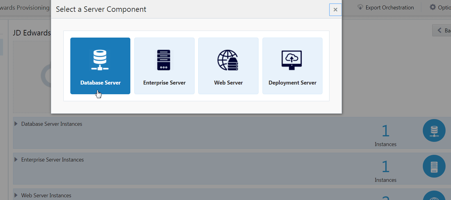 This image shows the Select a Server Component window, and the Database Server icon is selected.