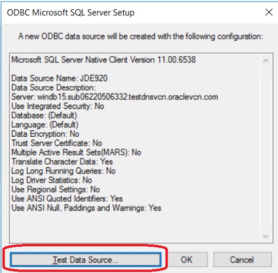 ODBC Microsoft Server Setup