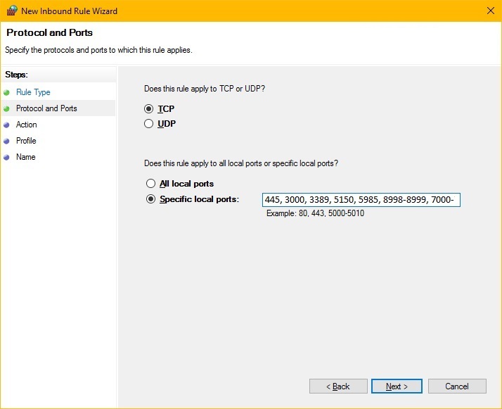 Windows Firewall - Inbound Ports