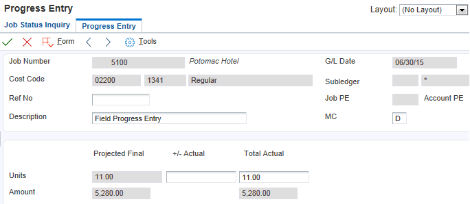 Progress Entry form