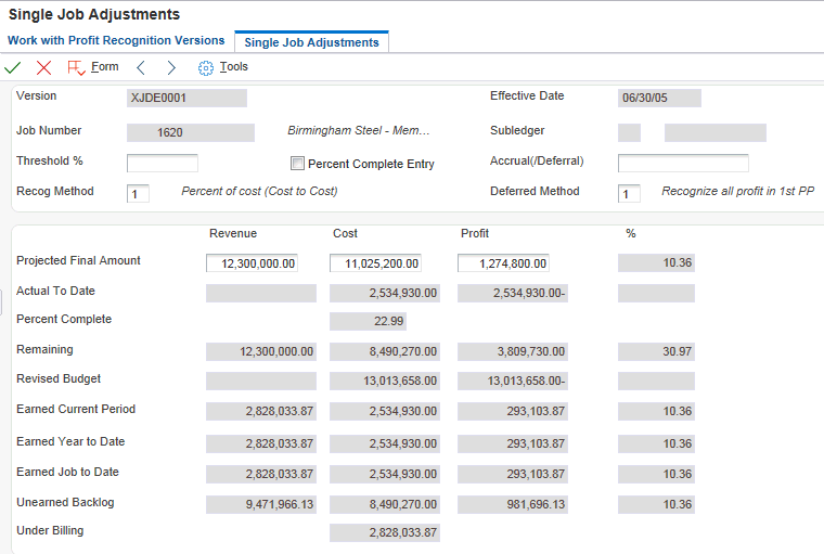 Single Job Adjustments form