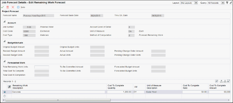 Edit Remaining Work Forecast