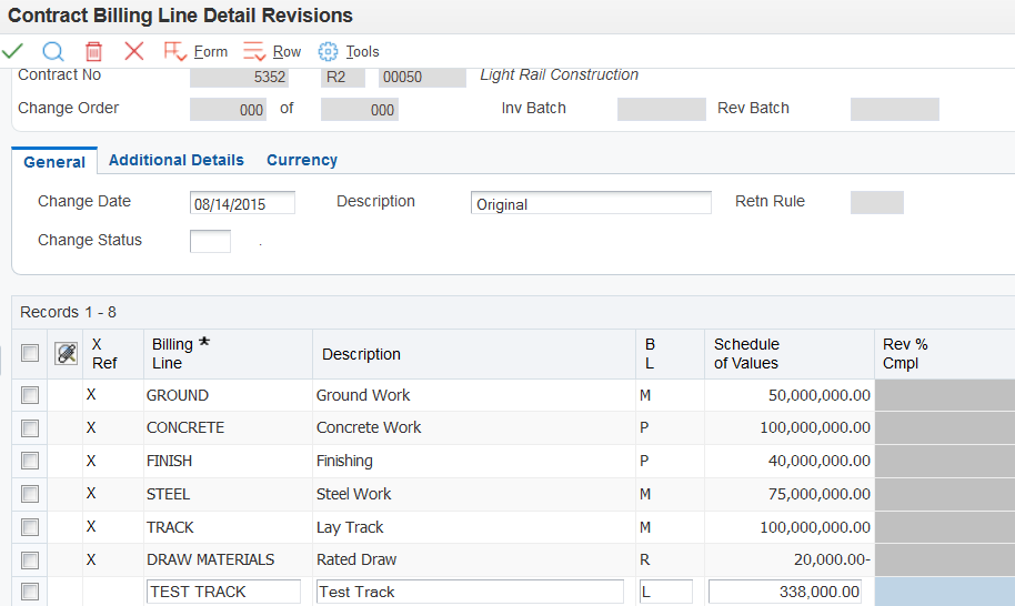 Contract Billing Line Detail Revisions form