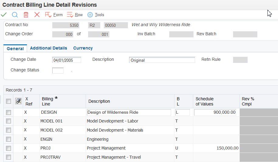 Contract Billing Line Detail Revisions form