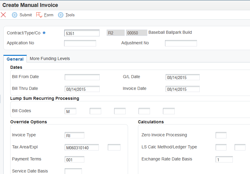 Create Manual Invoice form