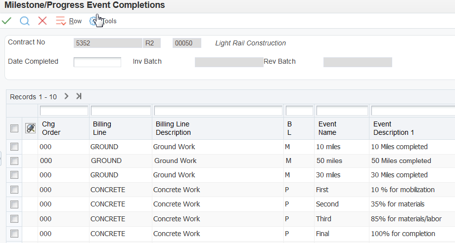 Milestone/Progress Event Completions form