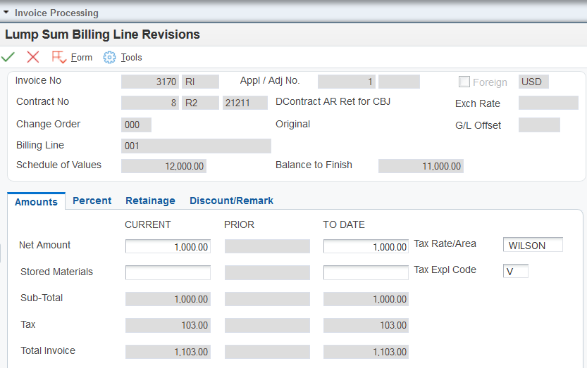 Lump Sum Billing Line Revisions form