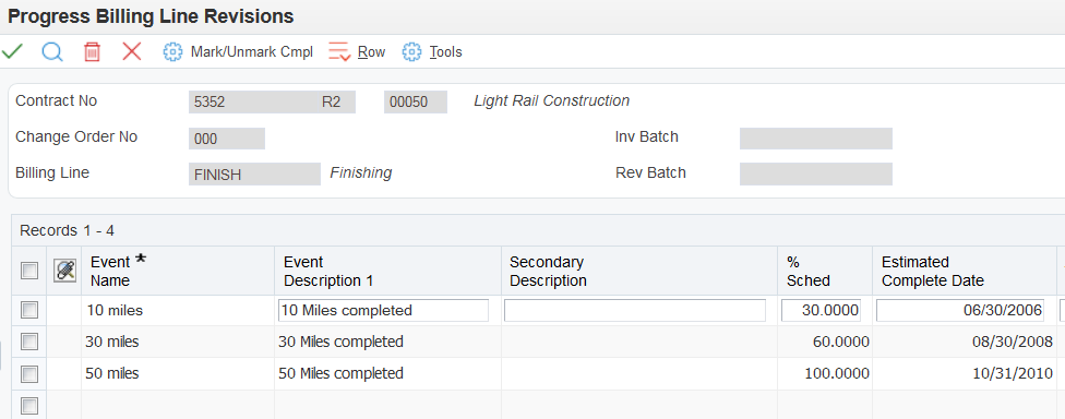 Progress Billing Line Revisions form