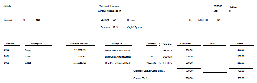 Revenue Journal Report - Contract Billing.
