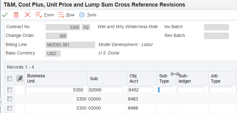 T&M, Cost Plus, Unit Price and Lump Sum Cross Reference Revisions form