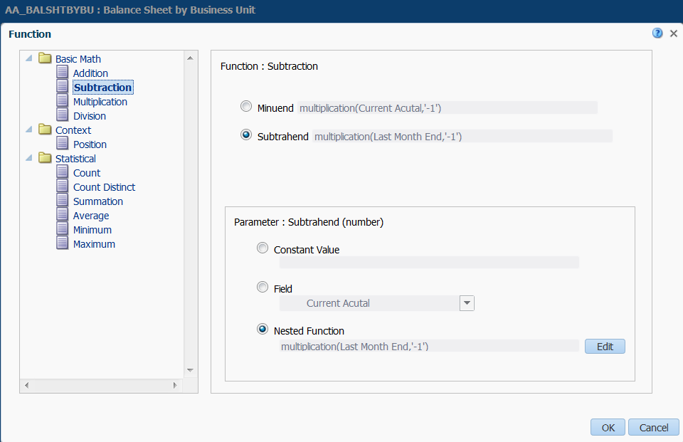 Function Window Showing the Nested Function