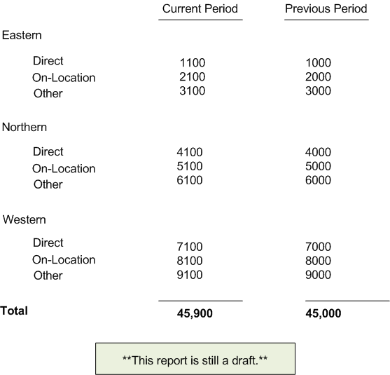 Example of Financial Statement Output with a Text Value Row