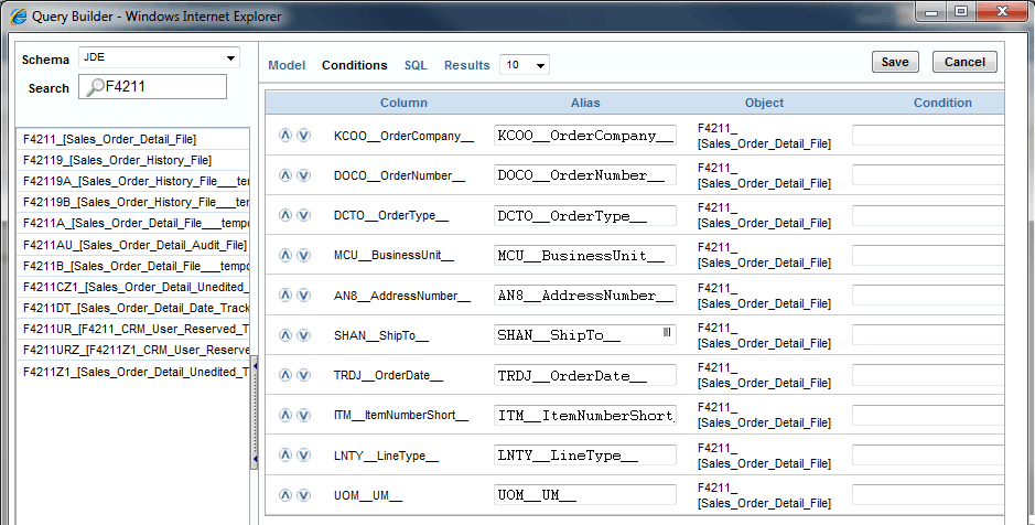 Table descriptions and column descriptions in Query Builder.