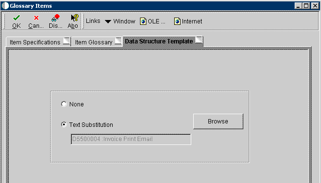 Glossary Items form - Data Structure Template tab.