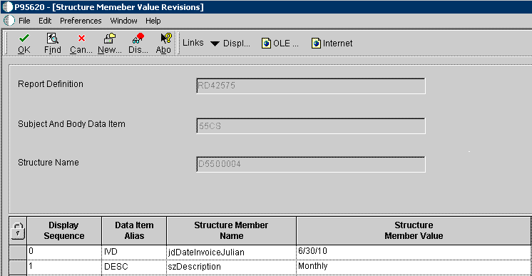 Structure Member Value Revisions form.