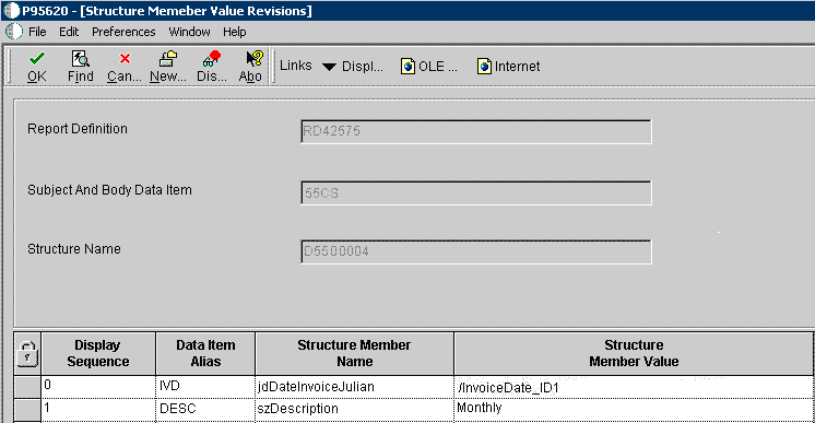 Structure Member Value Revisions form.