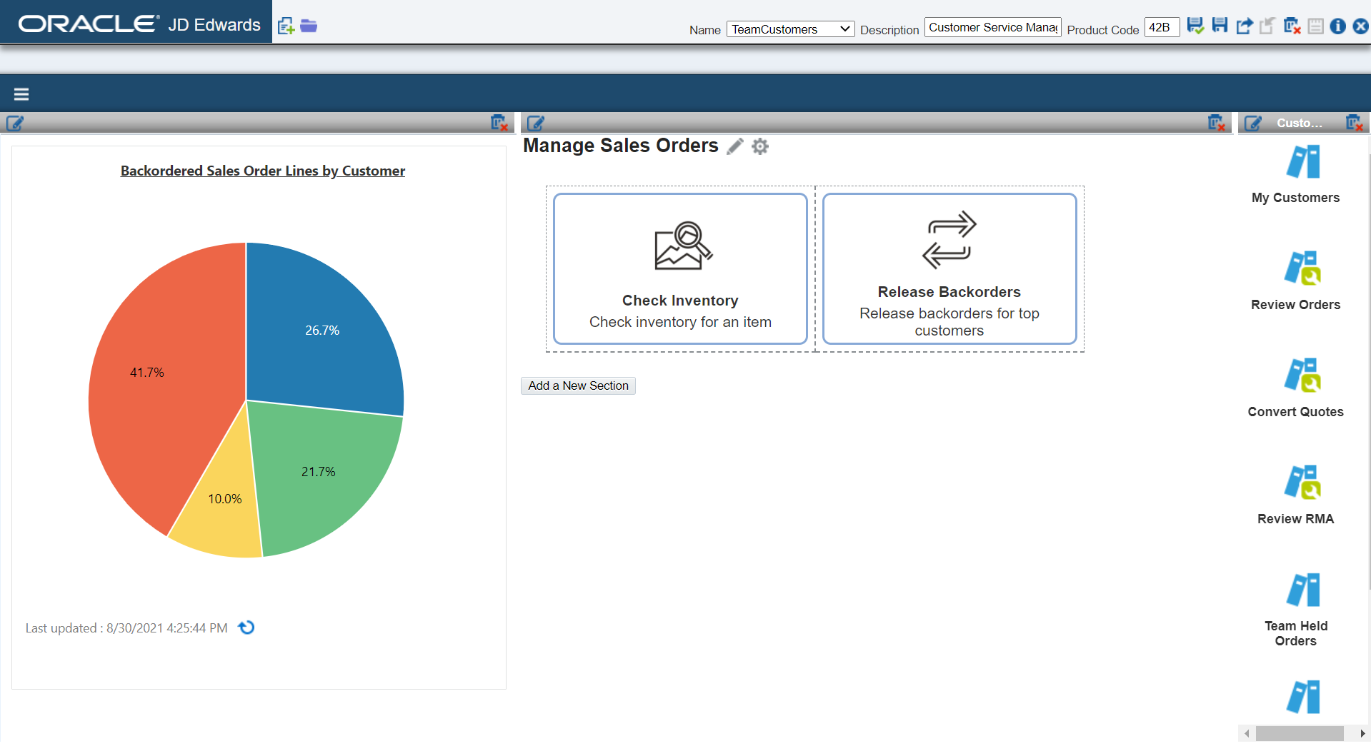 Composed EnterpriseOne Page after orchestration is configured