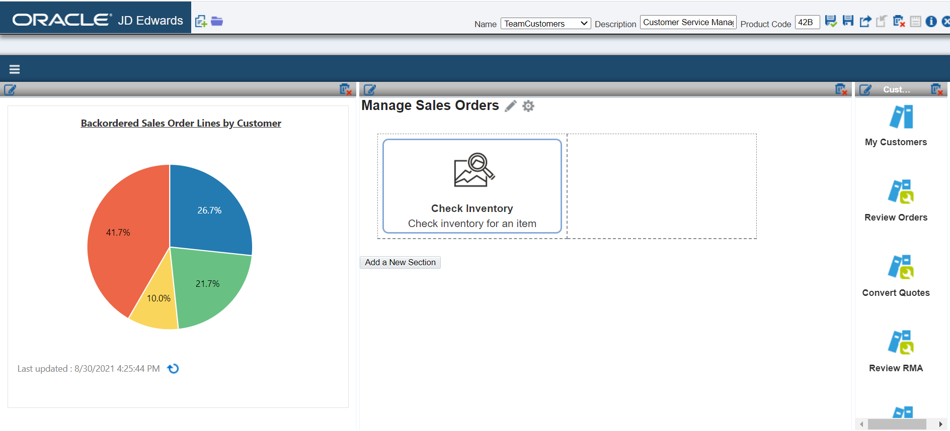 TeamCustomers Composed EnterpriseOne Page