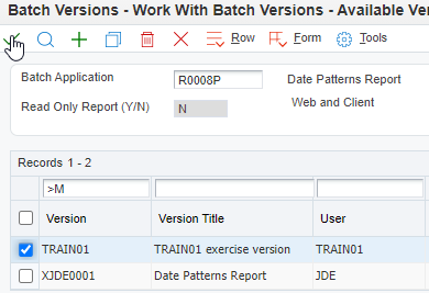 Batch Versions – Work with Batch Versions – Available Versions Form
