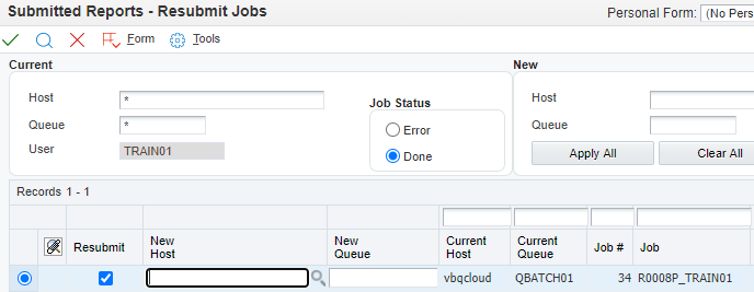 Submit Reports - Resubmit Jobs Form