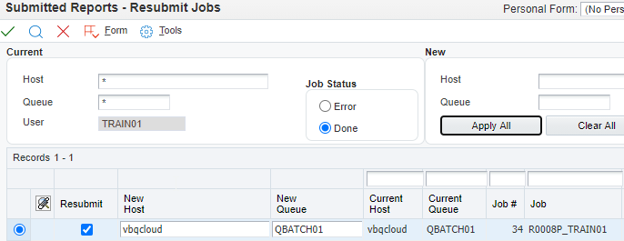 Submit Reports - Resubmit Jobs Form