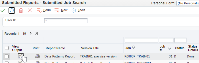Submitted Reports - Submitted Job Search Form