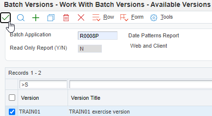 Batch Versions – Work with Batch Versions – Available Versions Form