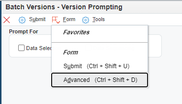 Batch Versions – Version Prompting Form