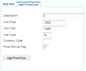 Edit Item/Price/Cost form: Add Price/Cost tab (3 of 3)
