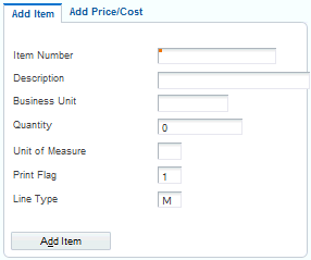 Edit Item/Price/Cost form: Add Item tab (2 of 3)