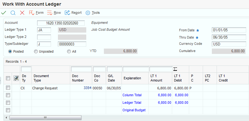 Work With Account Ledger form.