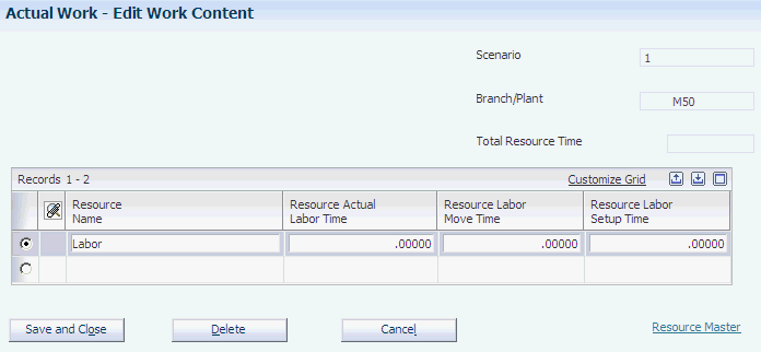 Actual Work - Edit Work Content form