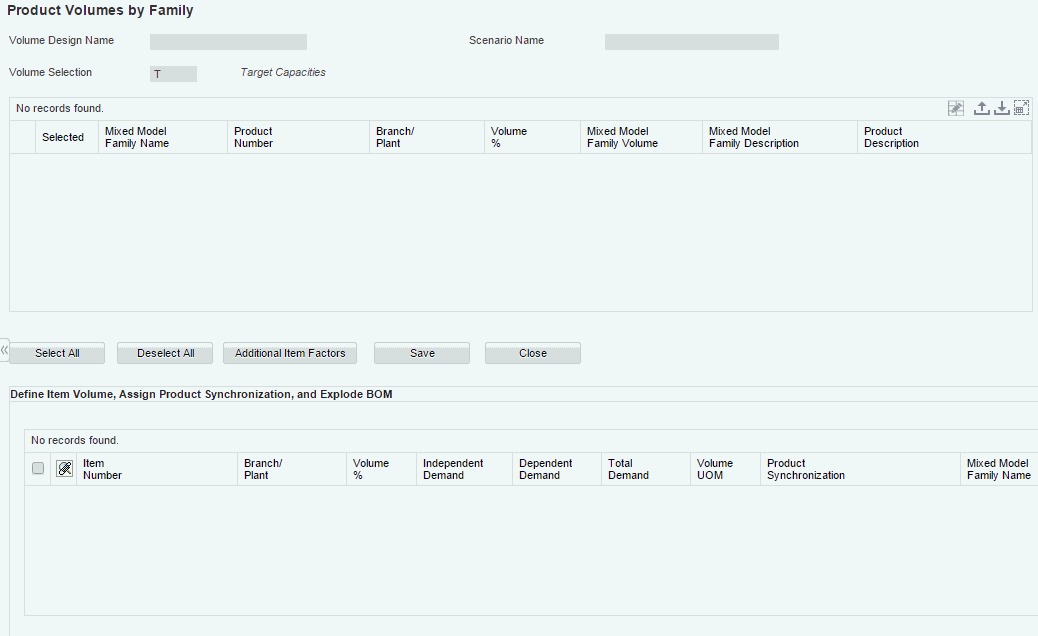 Product Volumes by Family form