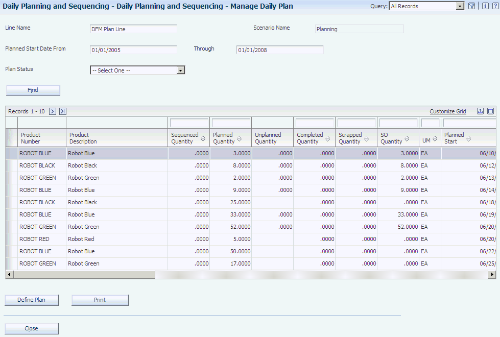 Manage Daily Plan form