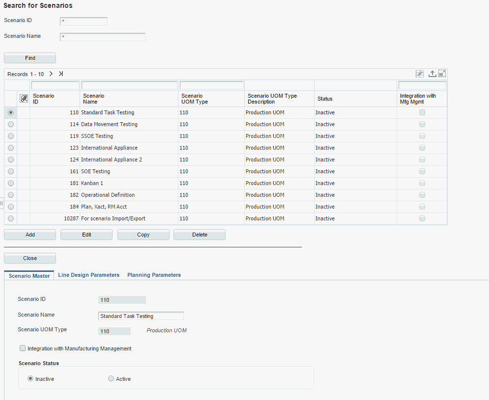 Search for Scenarios form