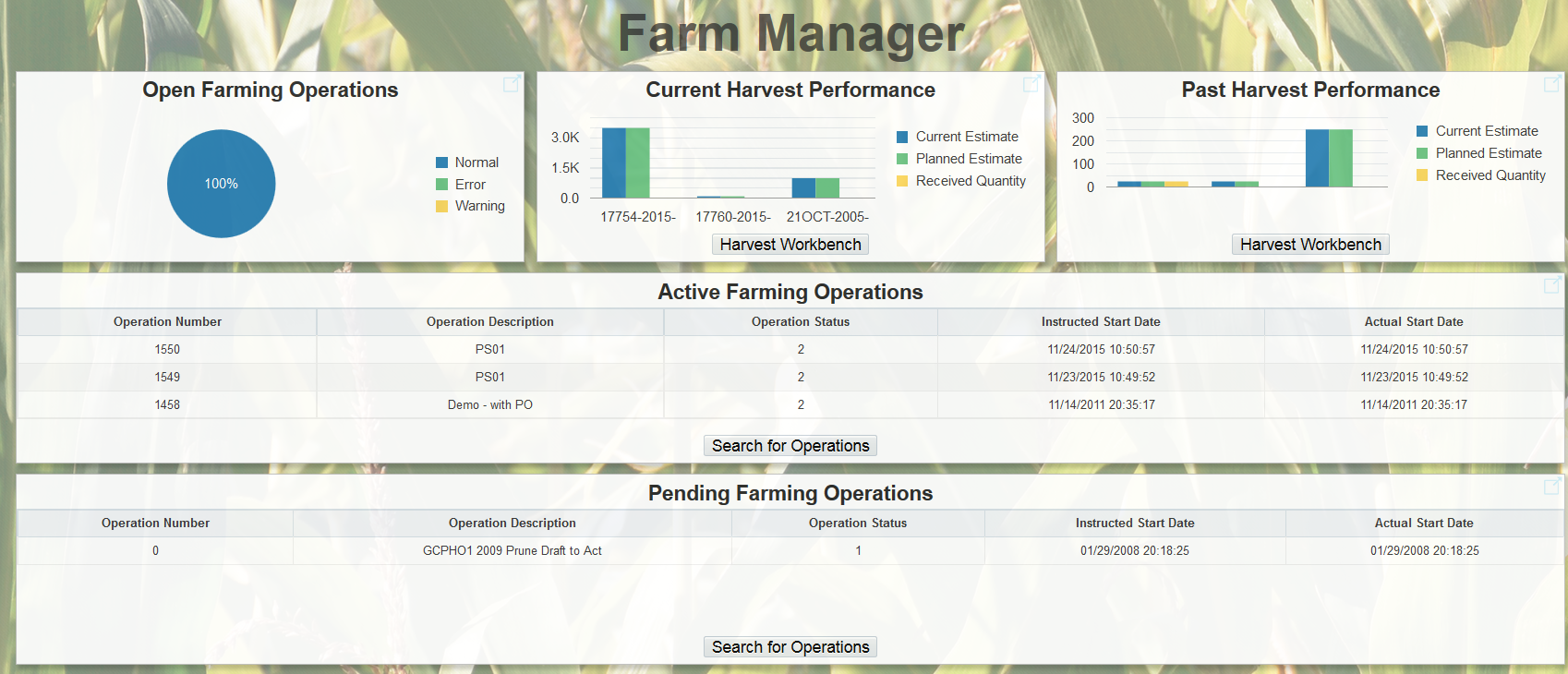 Farm Manager Active Content EnterpriseOne Page.